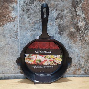 Cocinaware Cast Iron Fry Pan Skillet 8 Inches Pour Spouts New